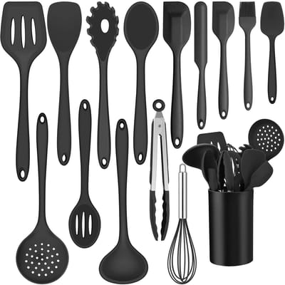 Dailygoody - Keukengerei Set - Hittebestendig Siliconen - Zwart - Vaatwasmachinebestendig - 15 Stuks - Geschikt voor Koken en Bakken