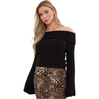 I Saw It First Dames/Dames Bouclé Bandeau Trui (Zwart)