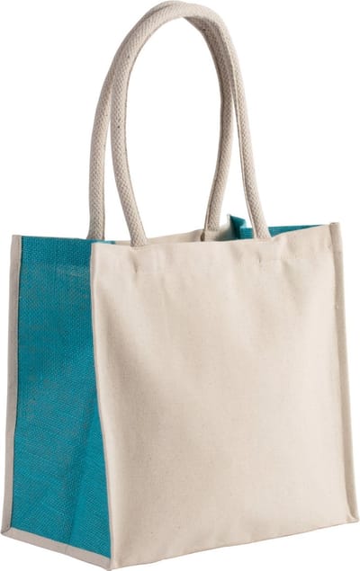 Kimood Shopper van katoen/jute - 17 L KI0255 - Natural / Turquoise - One size