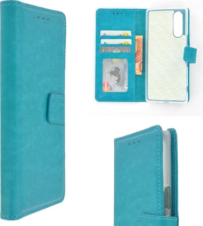 Sony Xperia 5 hoesje - Bookcase - Portemonnee Hoes Echt leer Wallet case Turquoise