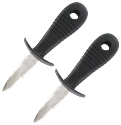 Fackelmann 9325550 Set van 2 oestermessen, mes om oesters te openen, oestermes, Plastic, Roestvrij staal, Zwart, Rood, 15,5 x 5,3 x 3,9 cm