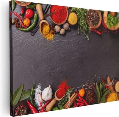 Artaza Canvas Schilderij Stilleven Keuken - 40x30 cm - Klein - Wanddecoratie Kruiden - Muurdecoratie Specerijen - Kamer Accessoires