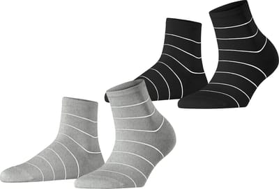 Esprit Fine Line 2-Pack slijtvast kwartlengte katoen multipack sokken dames veelkleurig - maat 35-38