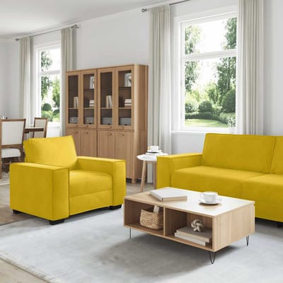 vidaXL - 3-delige - Loungeset - met - kussens - fluweel - geel