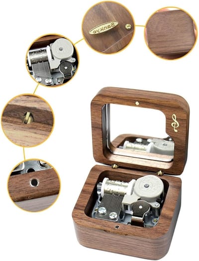 Muziekdoos - Houten Doosje - Decoratie Cadeau - Sankyo Beweging - 7 cm - Walnoot