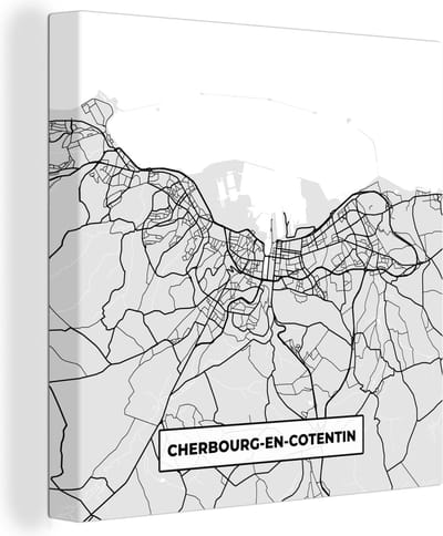 Canvas Schilderij Kaart - Stadskaart - Frankrijk - Cherbourg-en-Cotentin - Plattegrond - 20x20 cm - Wanddecoratie