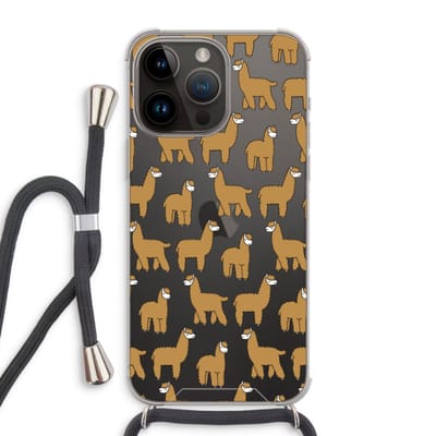 Case Company® - Hoesje met koord geschikt voor iPhone 14 Pro Max hoesje met Koord - Alpacas - Telefoonhoesje met Zwart Koord - Bescherming aan alle Kanten en Over de Schermrand