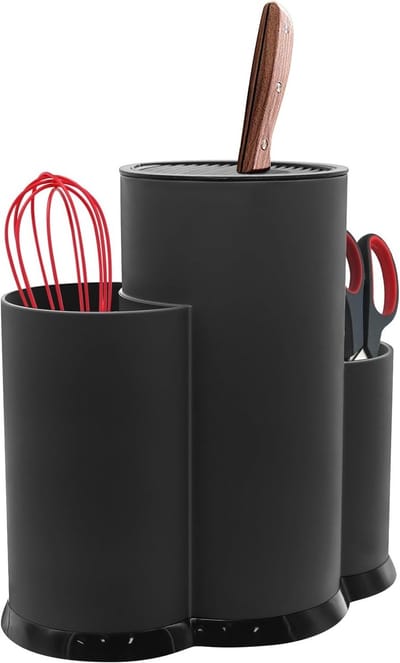 Messenblok - PP-Kunststof - Zwart - 3-in-1 Keukengereihouder