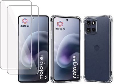 TechNow Hoesje + 2x Screenprotector geschikt voor Motorola Moto G86 Hoesje Screenprotector - Tempered Glass - Extreme Shock Case Transparant