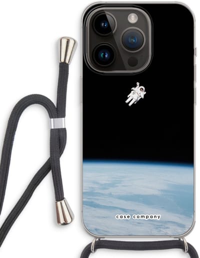 Case Company® - Hoesje met koord geschikt voor iPhone 14 Pro hoesje met Koord - Alone in Space - Telefoonhoesje met Zwart Koord - Bescherming aan alle Kanten en Over de Schermrand