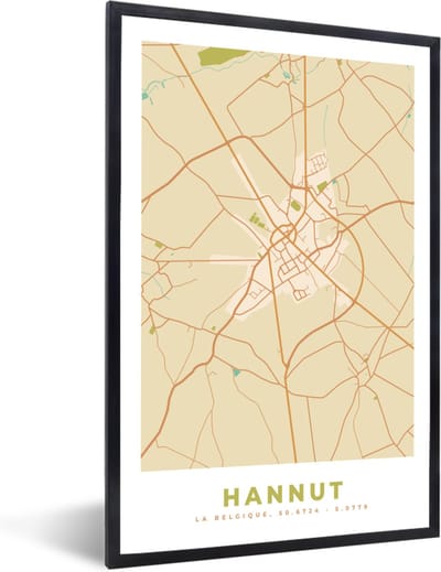 Fotolijst incl. Poster - Kaart - België - Hannut - Plattegrond - Stadskaart - 40x60 cm - Posterlijst