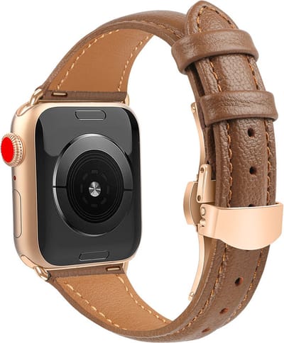 Leren bandje - geschikt voor Apple Watch 1/2/3/4/5/6/7/8/9/10/11/ SE (1,2,3) met maat 38 mm / 40 mm / 41 mm en 42 mm (Watch 10/11) - bruin