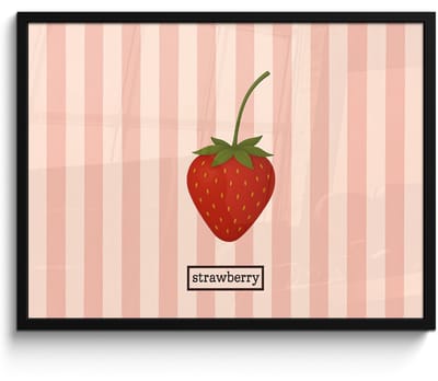 Poster in lijst - Fotolijst 70x50 cm - Posters - Aardbei - Strepen - Minimalistisch - Rood - Posterlijst zwart - Decoratie - Wanddecoratie woonkamer - Muurdecoratie slaapkamer