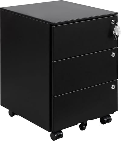 Mobiele Rollcontainer met 3 Laden en Slot voor Thuis of Kantoor