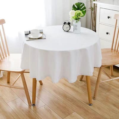 Effen Kleur Ronde Tafelkleed Met Kant Katoen Linnen Tafelkleed Bruiloft Eettafel Thee Tafel Decoratie Cover Round Diameter 120cm wit