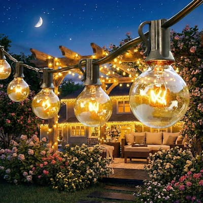 MUPOO G40 Lichtsnoer Buiten IP44 met 25 Lampen- lampjes slinger- Koppelbaar Prikkabel - inclusief 2 reservelamp -Sfeerverlichting voor Tuin en Feest - 8.2 Meter - - Warm Wit