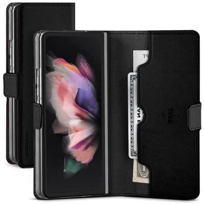 Mercury, Hoesje geschikt voor Samsung Galaxy Z Fold 3 - Magnetisch Folio met Briefgeldvak, Zwart