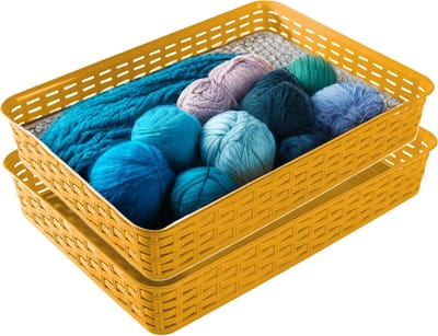 Hega Hogar Opbergmandje/ladeverdeler - 2x - okergeel - 4.5 liter - kunststof - 26 x 35 x 6 cm - kastmandjes - manden