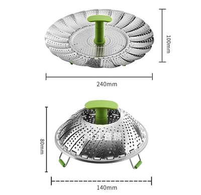 11 Inch 9 Inch Stalen Opvouwbare Stoommand Stalen Telescopische Stomer Stomer Gestoomde Groente Vis Afdruipmand white