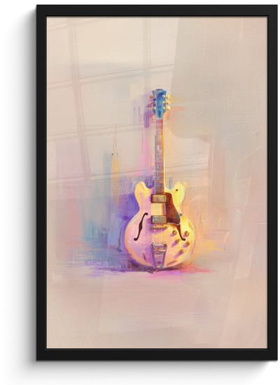 Poster in lijst - Fotolijst 40x60 cm - Posters - Gitaar - Pastel - Schilderachtig - Posterlijst zwart - Decoratie - Wanddecoratie woonkamer - Muurdecoratie slaapkamer