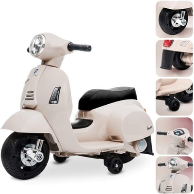 Vespa Elektrische Kinderscooter, kindermotorfiets 18-36 maanden 2,5 km/u Rijtijd 45 minuten (Ecru)