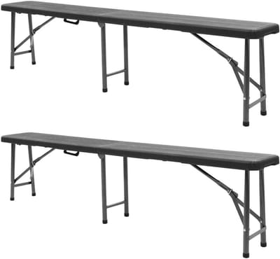 Inklapbare Tuinbanken - Zitbank Set - Kamperen en Picknick - Rotan Design - 180 cm - Zwart