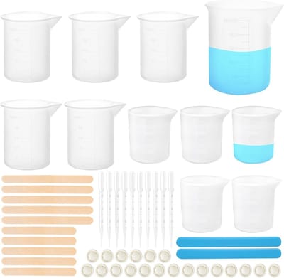 Set van 11 maatbekers van siliconen en epoxyhars, herbruikbaar, 30-250 ml, ideaal voor bakken, knutselen en gieten