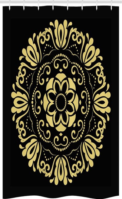 ABAKUHAUS Geel damast douchegordijn – Stijlvol frame – 120 x 180 cm