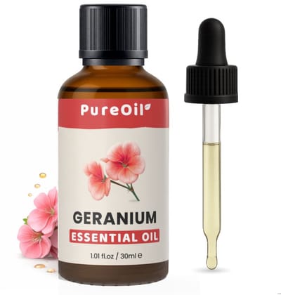 PureOil – Geranium Etherische Olie – 30ml – 100% Puur, Natuurlijk & Vegan – Voor Haar | Huid | Gezicht | Scalp | Diffuser | Aromatherapie | Geurolie - Incl. Ebook