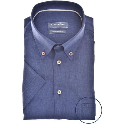 Ledûb Overhemd Faux-Uni Button-Down Short Sleeve Linnen Cotton Donker Blauw / male