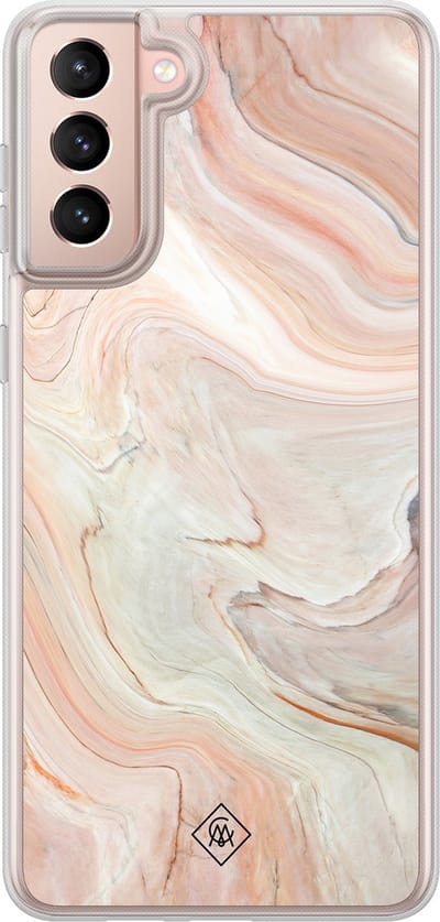 Casimoda® hoesje - Geschikt voor Samsung Galaxy S21 Plus - Marmer Waves - 2-in-1 case - Schokbestendig - Water - Verhoogde randen - Bruin/beige, Transparant
