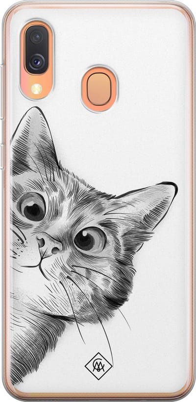 Casimoda® hoesje - Geschikt voor Samsung A40 - Peekaboo - Backcover - Siliconen/TPU - Zwart