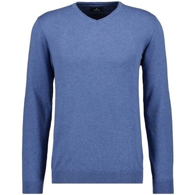 Ragman Trui V-Neck Supersoft Cotton Cashmere Knitted Elbow Patches Duivenblauw / male