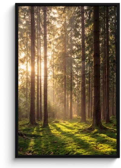 Poster in lijst - Fotolijst 80x120 cm - Posters - Bos - Gras - Zonlicht - Posterlijst zwart - Decoratie - Wanddecoratie woonkamer - Muurdecoratie slaapkamer