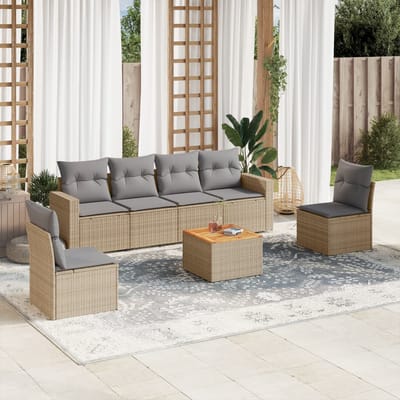 vidaXL - 7-delige - Loungeset - met - kussens - poly - rattan - gemengd - beige