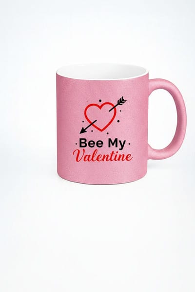 Roze Valentijn Mok 'Bee My Valentine' - Hart & Pijl Design Liefdes Cadeau Beker