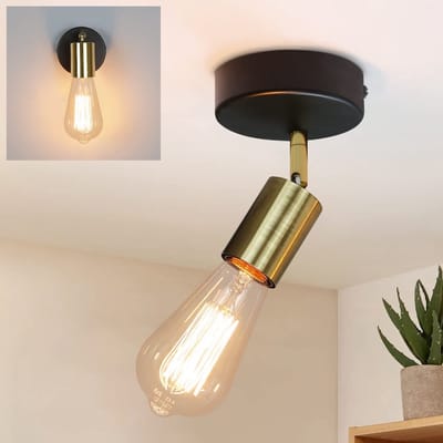 NETTLIFE Opbouwspot - 1-lichts - zwart goud - E27 Fitting - draaibar Plafondspot - Vintage Keukenlamp - Max. 40W - Metaal - voor Slaapkamer | Hal | Woonkamer - Zonder Lichtborn - L 9cm