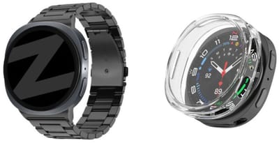 Bandz Bundel – RVS Schakelband ‘Classic’ Zwart (inclusief Inkortset) + Strap-it Soft Case Transparant geschikt voor Samsung Galaxy Watch 8 (40mm)