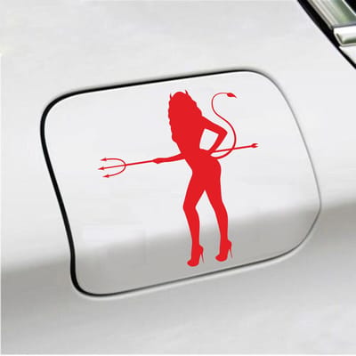 Bumpersticker - Vrouw Duivel - 14 X 13 - Rood