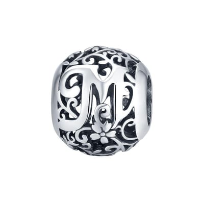 Letter M romantisch bedel | bedels voor armband | alfabet bead | Zilverana | geschikt voor alle bekende merken | 925 zilver | moederdag