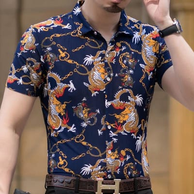 Korte Mouw Bloemig Shirt Heren Casual Bedrukt Halve Mouw Shirt Zomer Revers XXXXL black