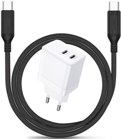 Usb C Snellader 35w 2 Poorten + usb C Kabel 3M Stevig Nylon Zwart - Usb C Oplader voor Galaxy S26 Ultra, S26+, S26, S25 Ultra, S25+, S25, S24 Ultra, S24+, S24, S23 Ultra, S23+, S23