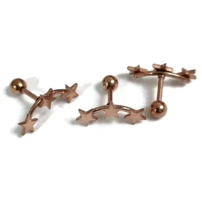 Aramat Jewels | Piercings | Rosékleurige Piercing Piercing - oorpiercing | Bar 3 sterretjes-15x4mm | |10mm | Staal | Volwassenen | Verkleurd niet