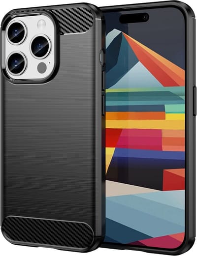 Peachy Carbon Armor TPU met geborstelde afwerking hoesje geschikt voor iPhone 15 Pro - zwart