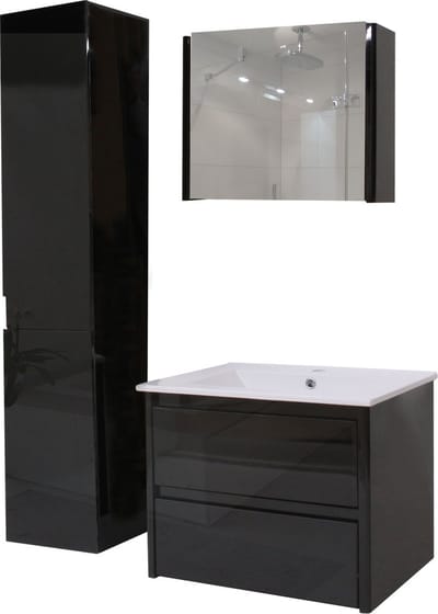 Cosmo Casa - Badkamer Set - Wastafel Kast met Spiegel en Hangkast - Glanzend - Zwart