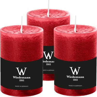 Wiedemann Cilinderkaars/stompkaars - 3x - rustieke kaars - rood - 7 x 10 cm - 43 branduren