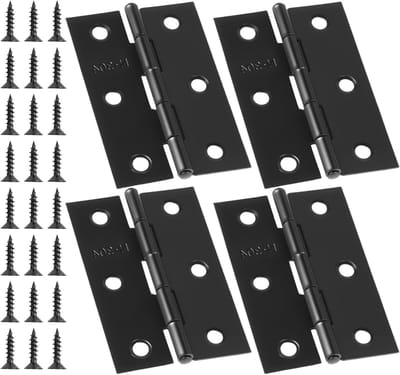 Set van 4 Zwarte Scharnieren, Opvouwbaar, RVS, 75 x 50 x 1.2 mm, Ideaal voor Deuren, Ramen en Kasten, Inclusief 48 Schroeven 16 x 3.5 mm
