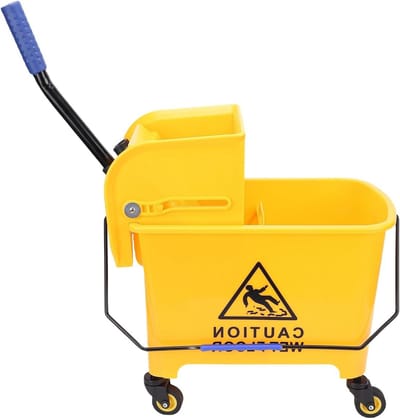 Dweilemmer met Pers - Schoonmaakwagen - Efficiënt Vloeren Reinigen - Zijwaartse Persfunctie - 20 Liter Capaciteit - Geel