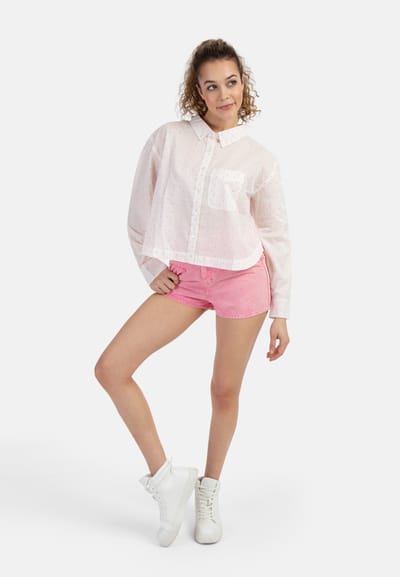 Mymo overhemdblouse Dames Wit roze oranje stippen
