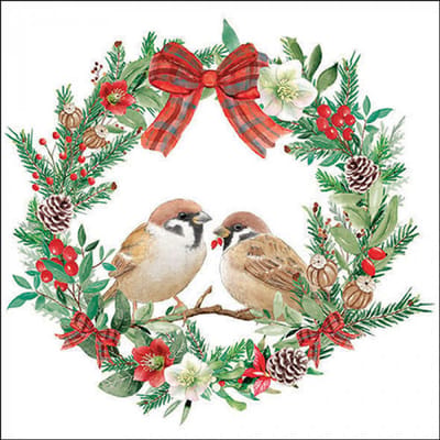 Lunch Servetten Sparrows in wreath - Ambiente - 33x33 cm
